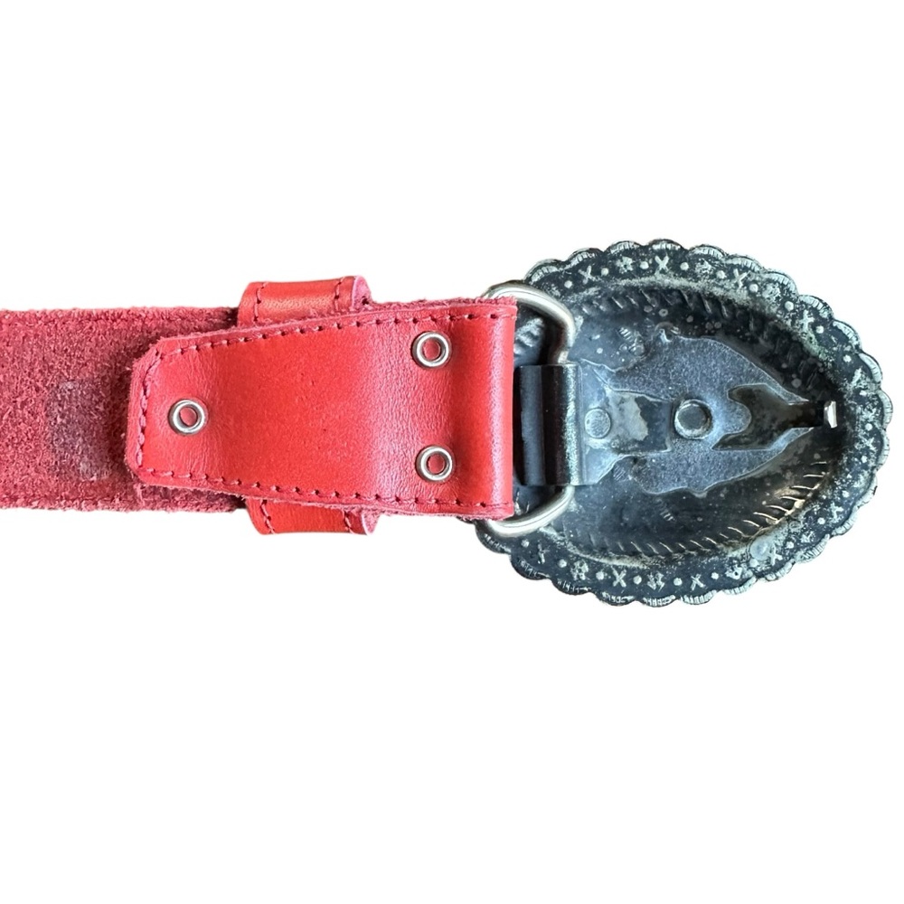 Streets Ahead Red Leather Silver Concho Belt Sz L - Picture 9 of 10